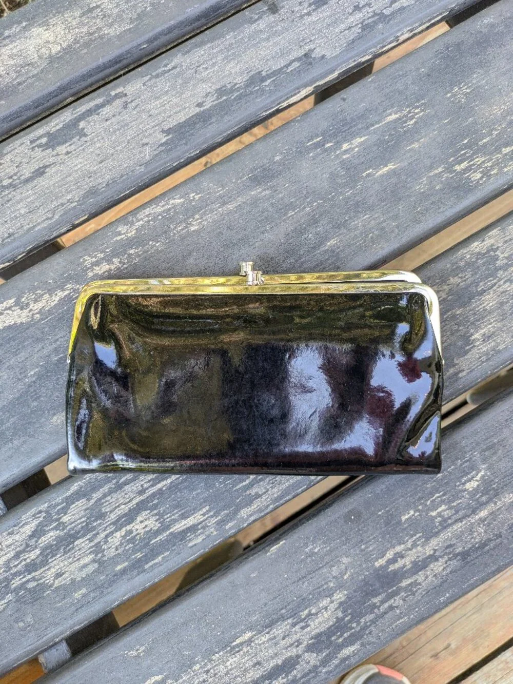 HOBO Women's Lauren Clutch Wallet in Blank Patent Leather Finish.